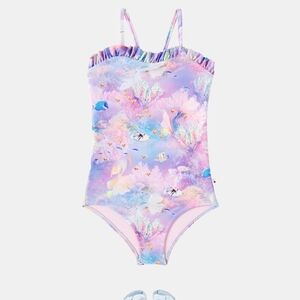 Kids Swimwear - MOLO Purple Ocean Print Swimsuit Size 9/10